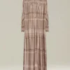 Abito chemisier in cady di seta stampata beige