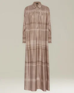 Abito chemisier in cady di seta stampata beige