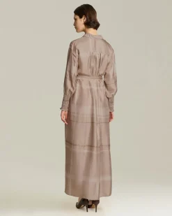 Abito chemisier in cady di seta stampata beige