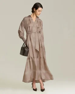 Abito chemisier in cady di seta stampata beige