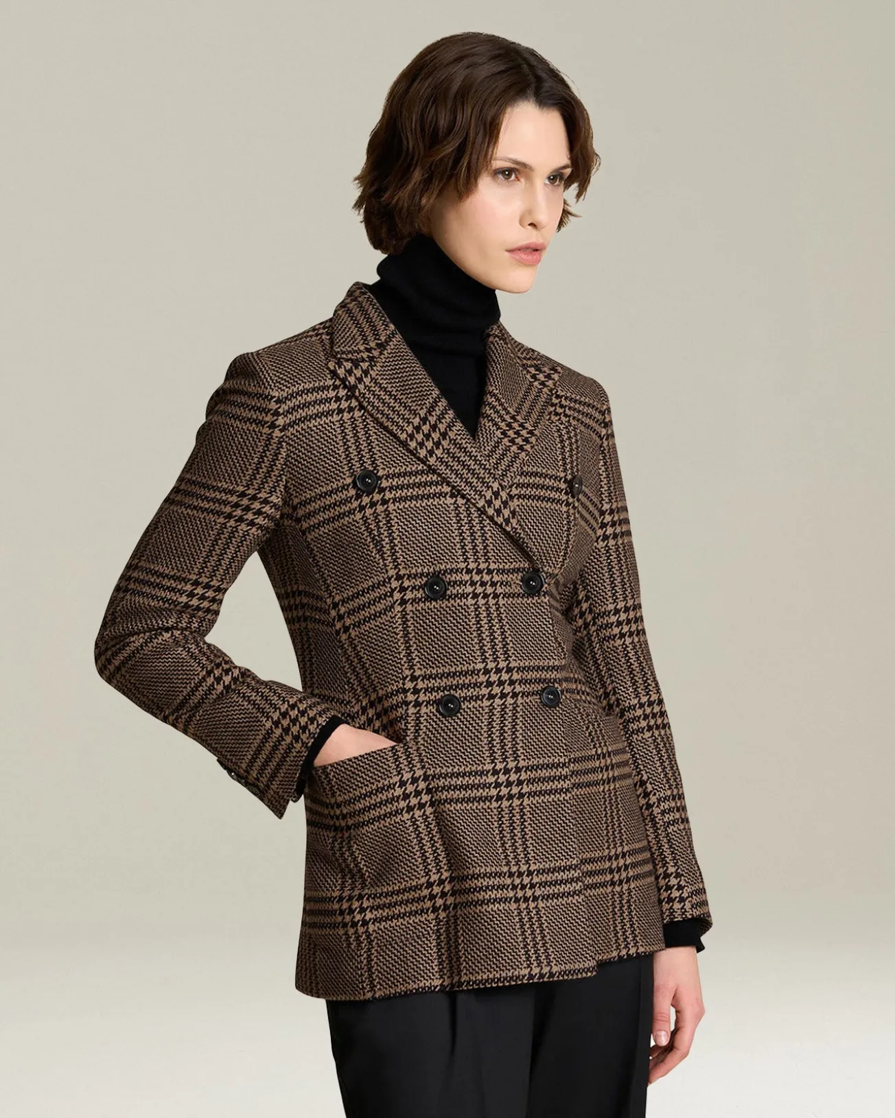 Blazer Doppiopetto donna Principe di Galles in seta e cashmere