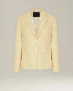 Blazer Principe di Galles giallo in blend di seta