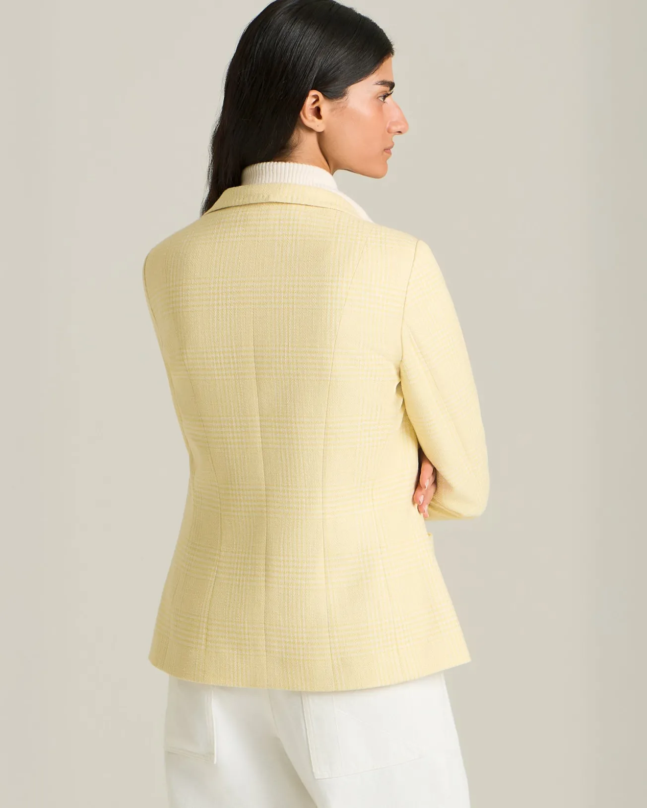Blazer Principe di Galles giallo in blend di seta