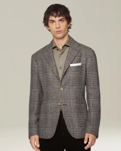 Blazer uomo Principe di Galles grigio in Cashmere Blend