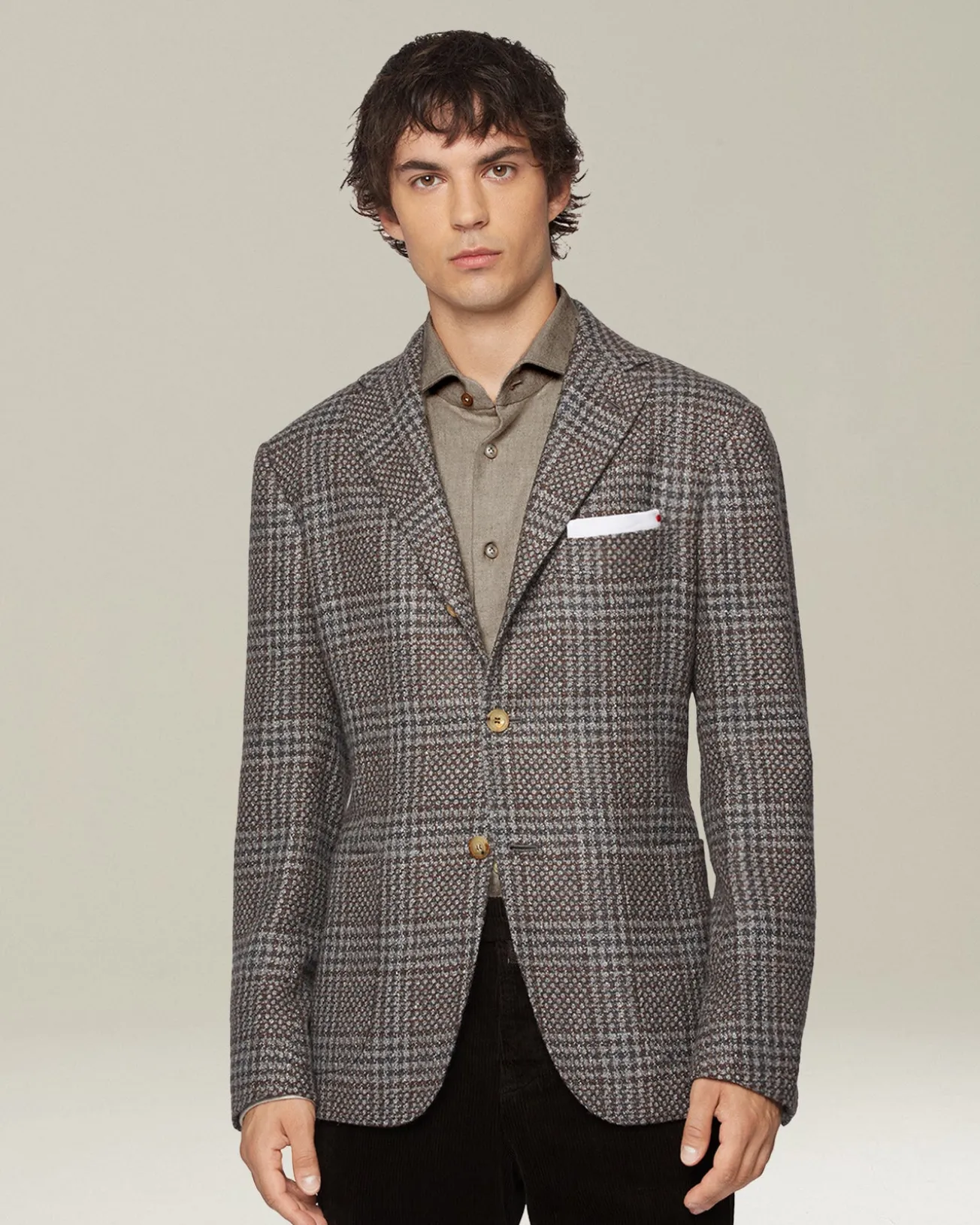 Blazer uomo Principe di Galles grigio in Cashmere Blend