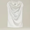 Blusa manica corta in Seta bliano perla con collo drappeggiato