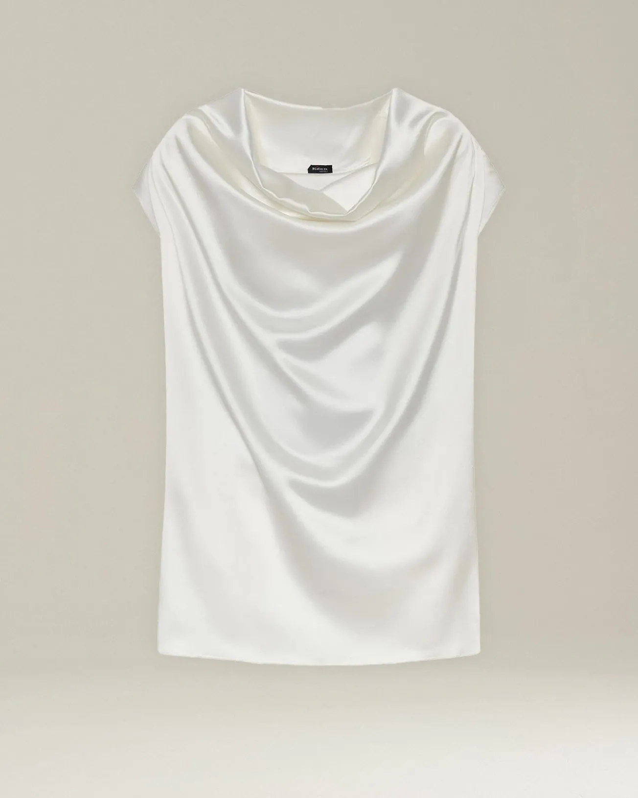 Blusa manica corta in Seta bliano perla con collo drappeggiato