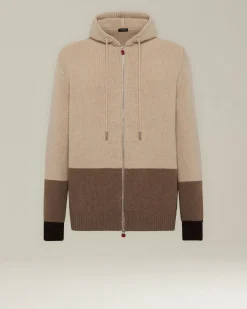 Bomber Cashmere Color Block con Cappuccio
