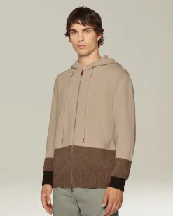 Bomber Cashmere Color Block con Cappuccio