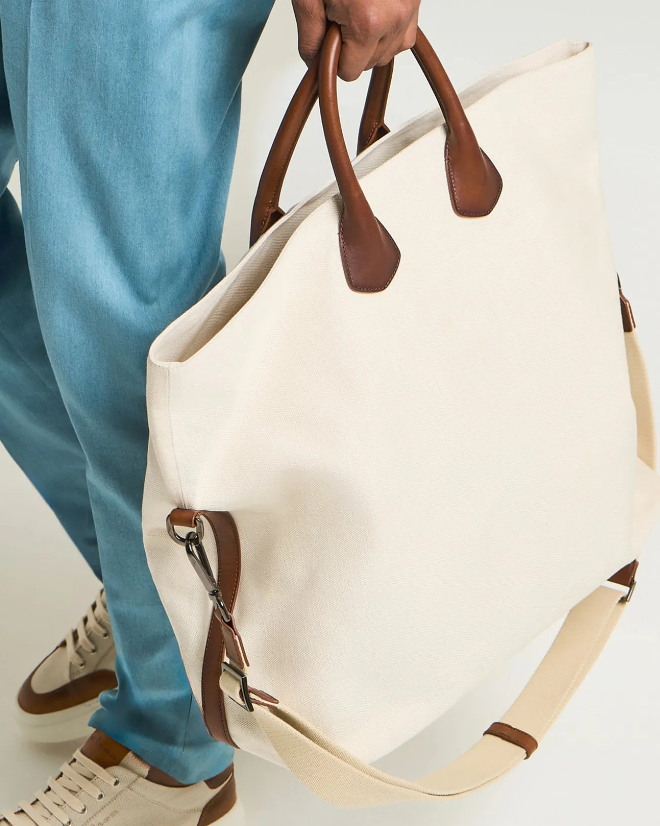 BORSA TOTE IN COTONE E PELLE