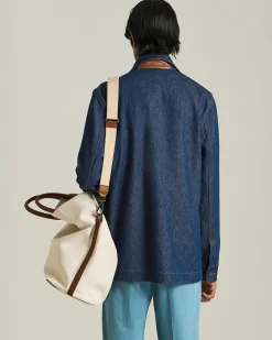 BORSA TOTE IN COTONE E PELLE