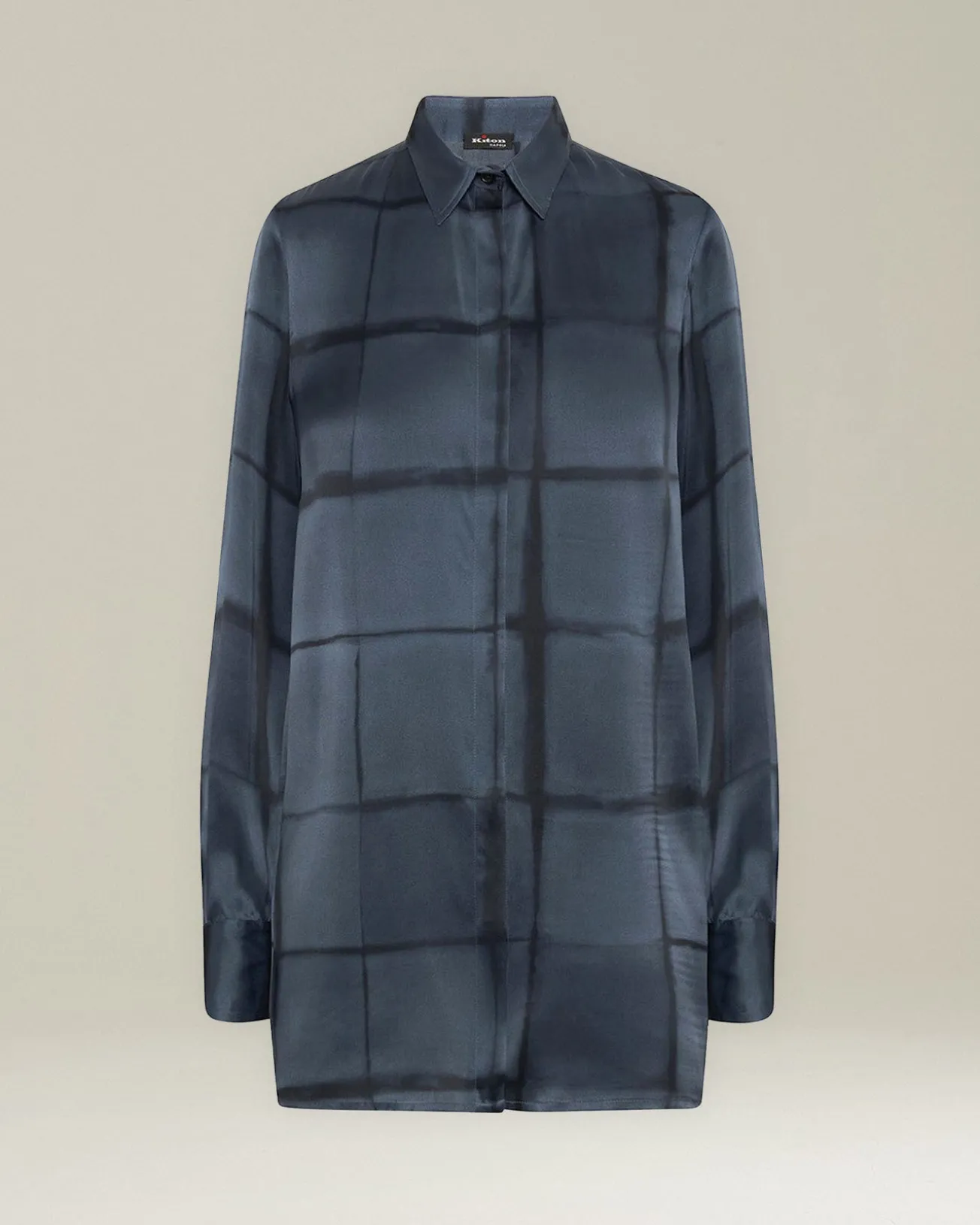 Camicia 100% seta blu con stampa geometrica