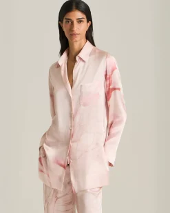Camicia 100% seta rosa chiara stampata