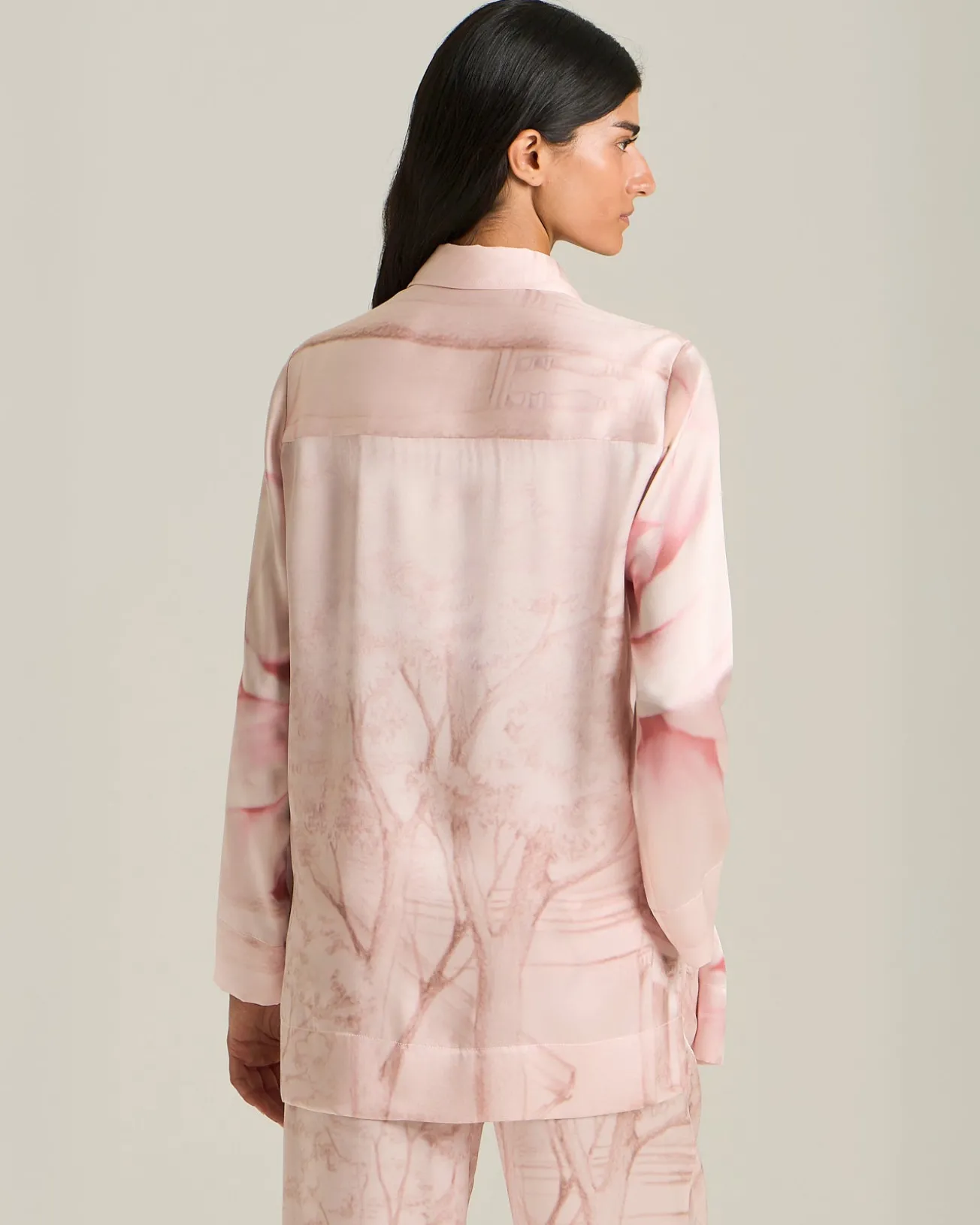 Camicia 100% seta rosa chiara stampata