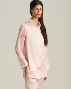 Camicia 100% seta rosa chiara stampata