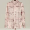 Camicia 100% seta rosa con stampa geometrica