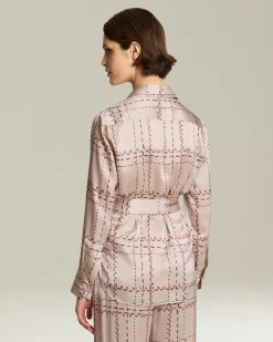 Camicia 100% seta rosa con stampa geometrica