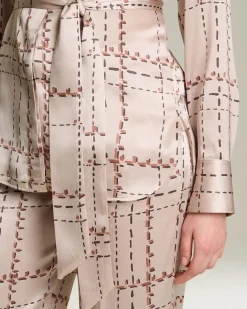 Camicia 100% seta rosa con stampa geometrica