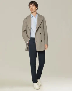 Camicia a righe azzurre in cotone collo francese