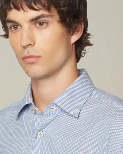 Camicia a righe celeste collo francesce