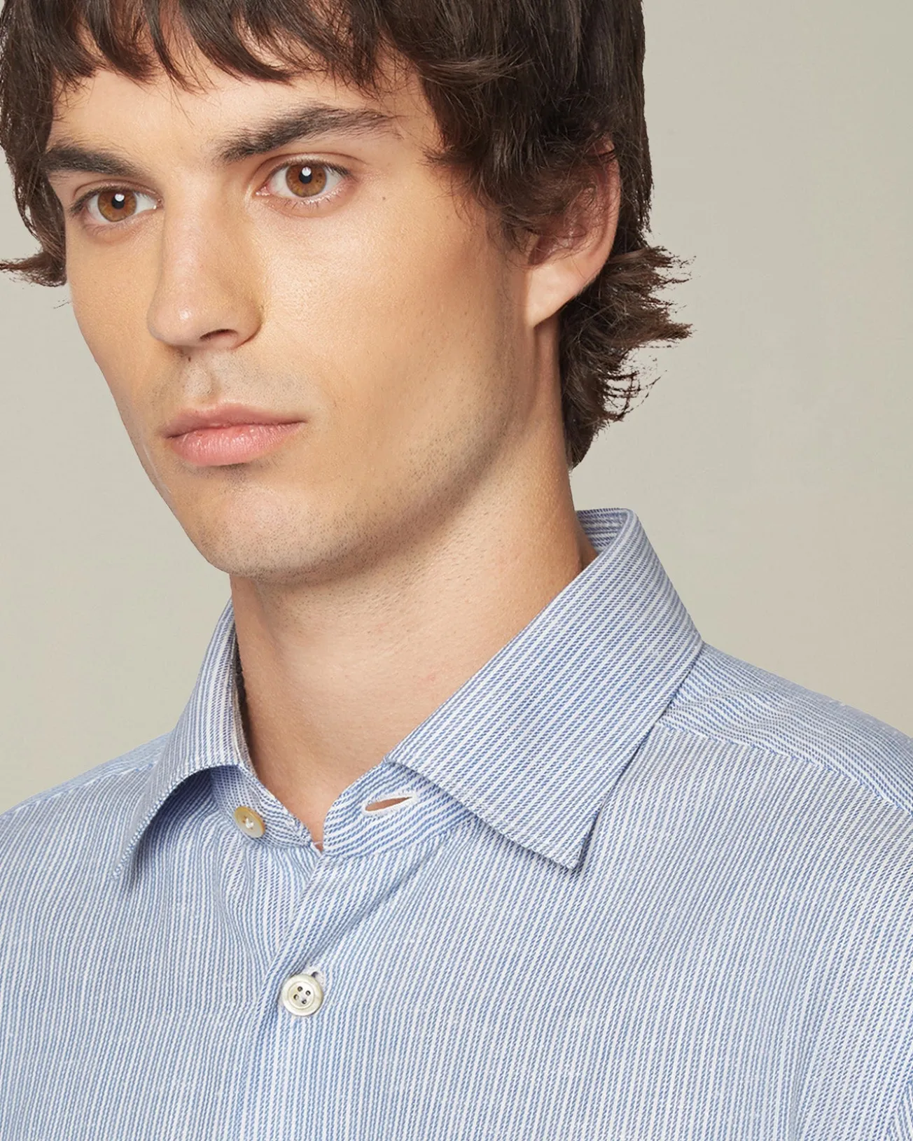 Camicia a righe celeste collo francesce