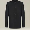 Camicia casual in denim nero con bottoni in madreperla