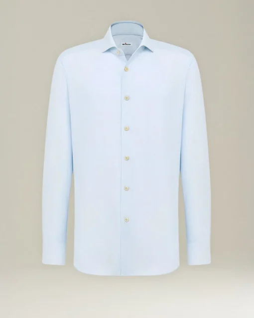 Camicia classica celeste in misto cotone e canapa