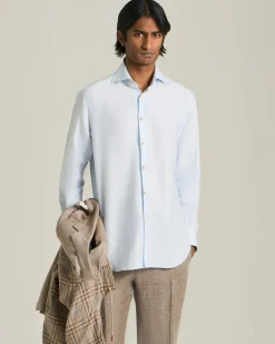 Camicia classica celeste in misto cotone e canapa