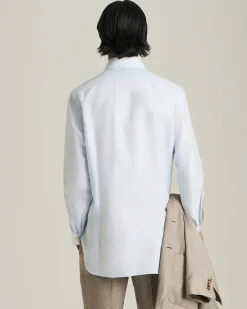 Camicia classica celeste in misto cotone e canapa
