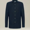 Camicia in denim blu scuro con bottoni in madreperla