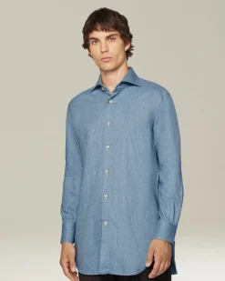 Camicia in Flanella Monochrome color denim