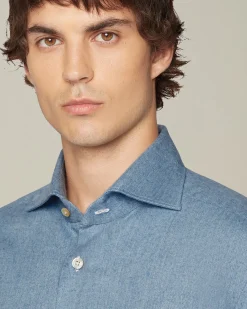 Camicia in Flanella Monochrome color denim