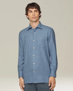 Camicia Nerano azzurra Pied de Poule in Flanella