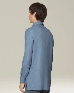 Camicia Nerano azzurra Pied de Poule in Flanella