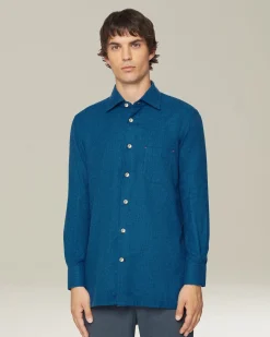 Camicia Nerano blu elettrico Pied de Poule in Flanella