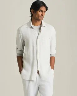 Camicia Nerano in lino con taschino decorato