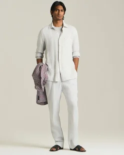 Camicia Nerano in lino con taschino decorato
