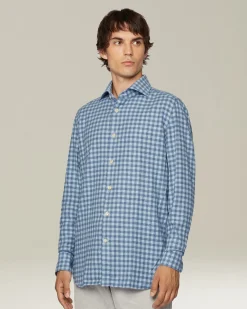 Camicia Quadri azzurra in flanella di cotone