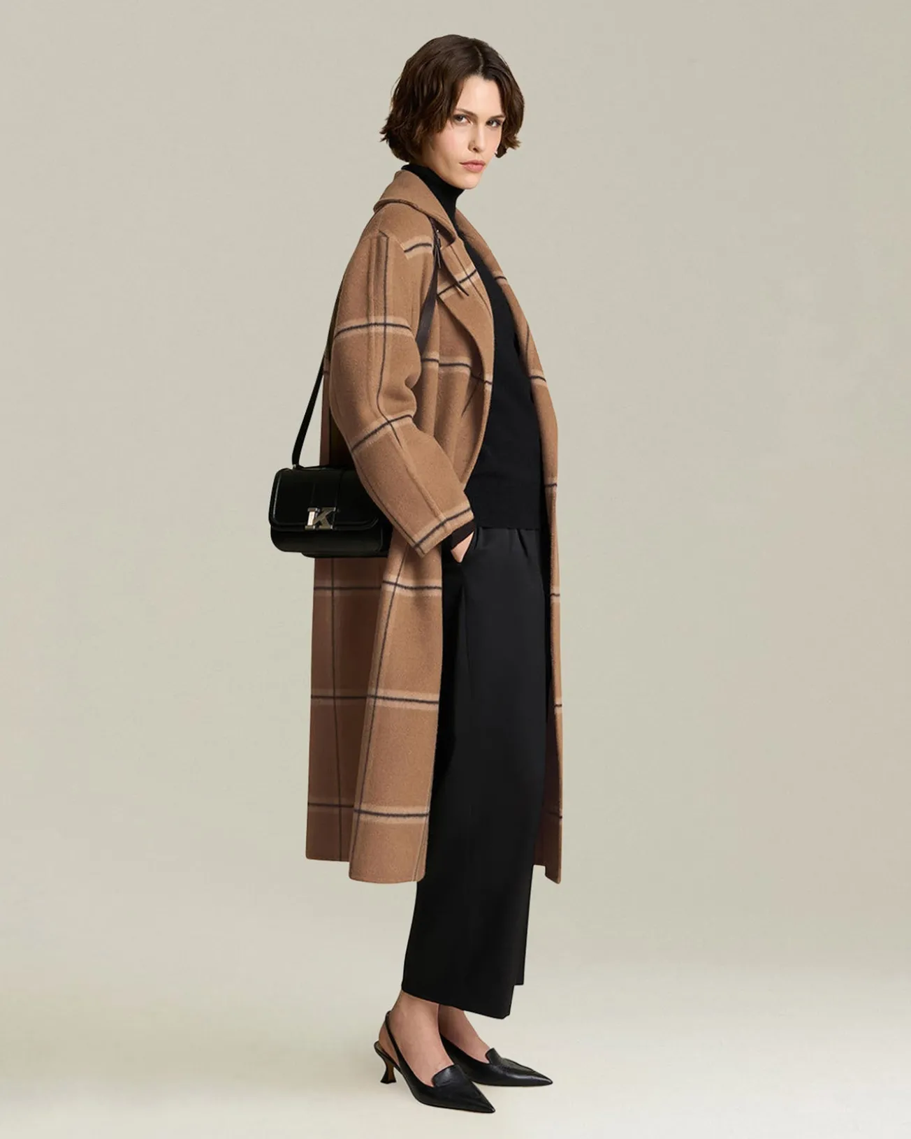 Cappotto a Quadri cammello in Cashmere pregiato