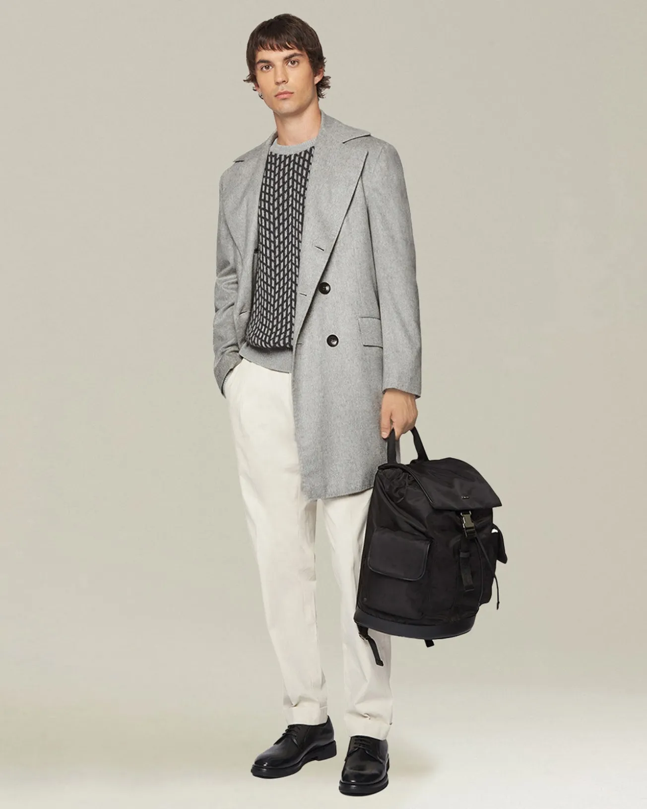 Cappotto uomo grigio chiaro in cashmere pettinato