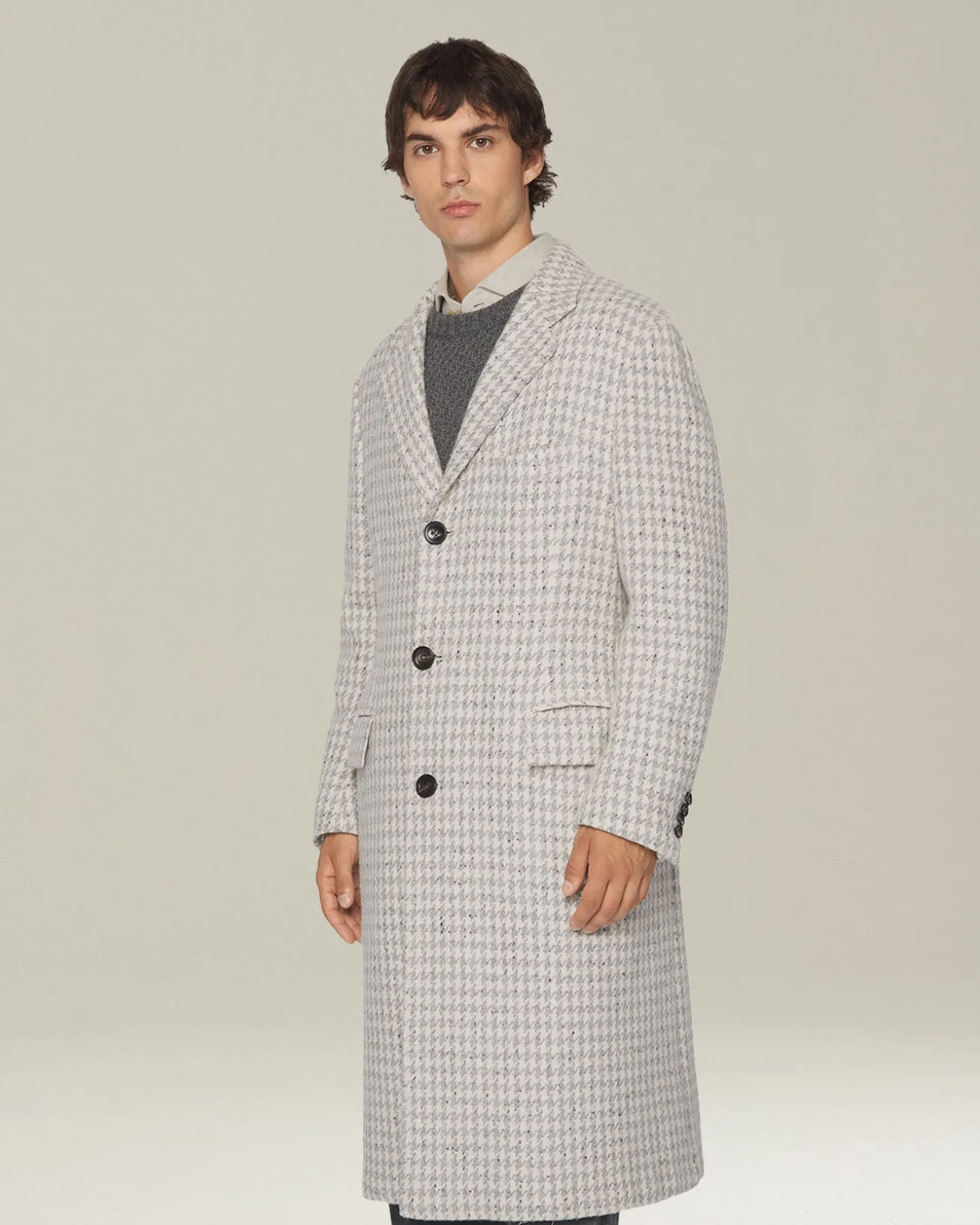 Cappotto uomo lungo Pied de Poule in Cashmere blend