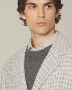 Cappotto uomo lungo Pied de Poule in Cashmere blend