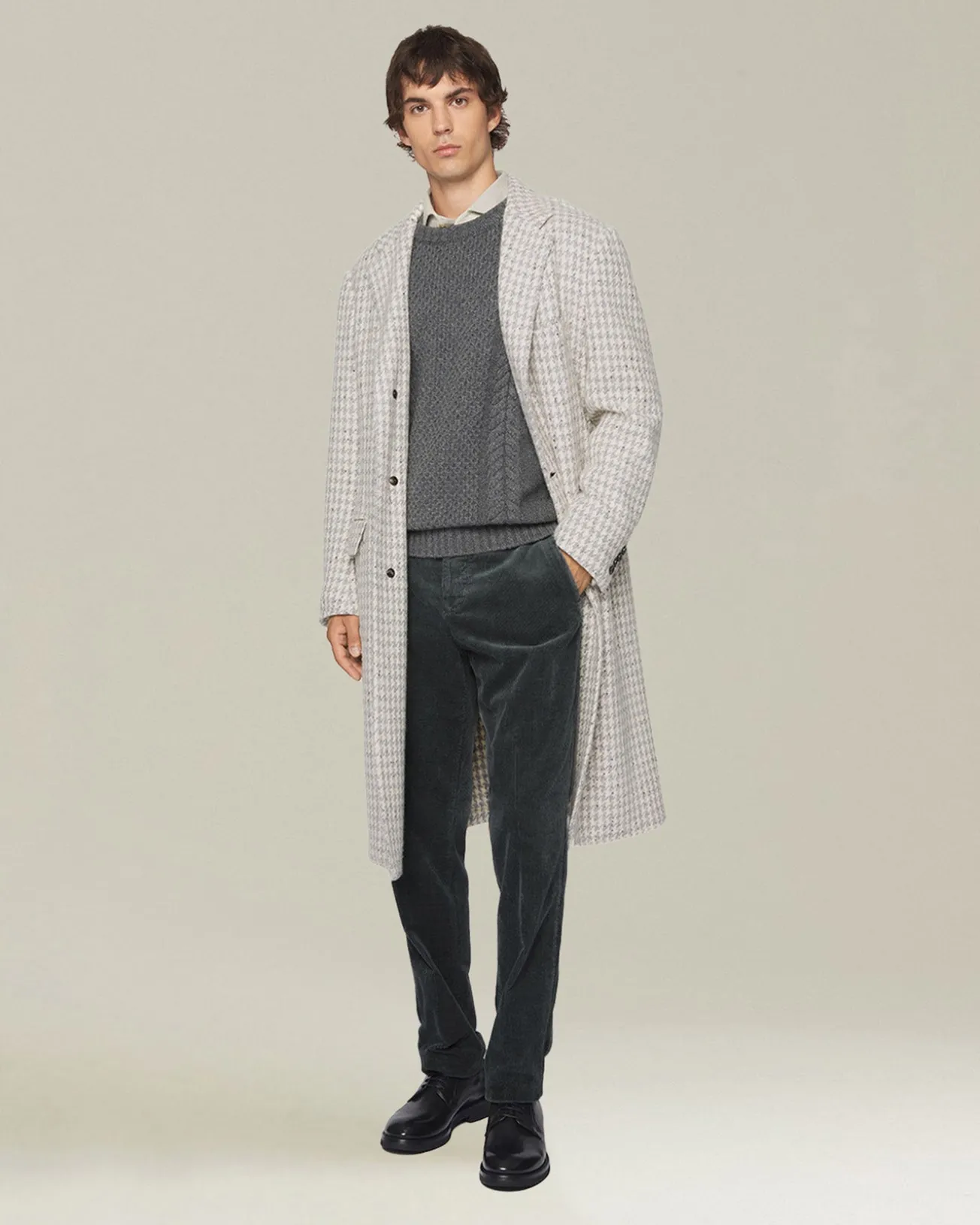 Cappotto uomo lungo Pied de Poule in Cashmere blend