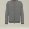Cardigan con zip grigio e bianco in filato di lana