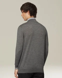 Cardigan con zip grigio e bianco in filato di lana