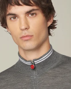 Cardigan con zip grigio e bianco in filato di lana