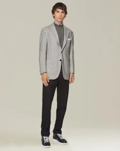 Cardigan con zip grigio e bianco in filato di lana