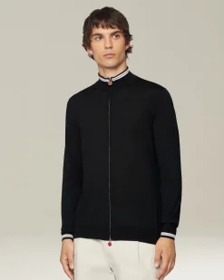 Cardigan con zip nero e bianco in filato di lana