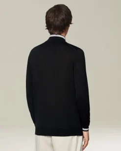 Cardigan con zip nero e bianco in filato di lana