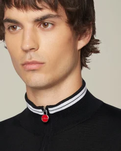 Cardigan con zip nero e bianco in filato di lana